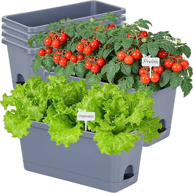 Window Box Planter 6 Packs, 13.8 Inches Rectangle Flower Pots by Oliz