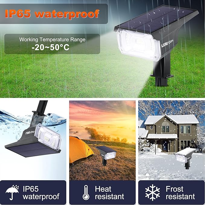 Solar Spot Lights, IP65 Waterproof 40 LEDs Landscape Spotlights, USB & Solar - Image 2