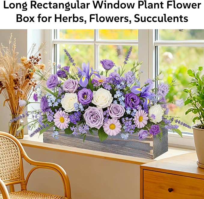 Wood Window Box Planter, Long Indoor Window Box - Image 5