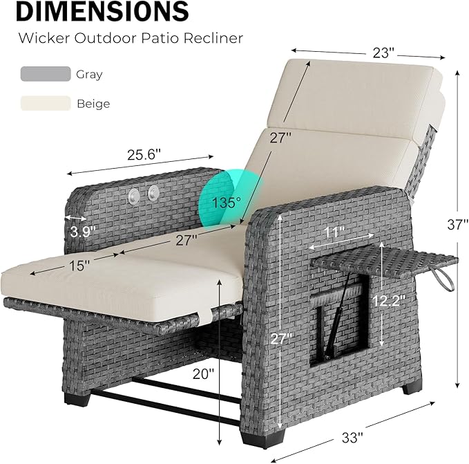 Restland Outdoor Recliner with Independent Adjustable Back & Footrest Wicker - Image 2