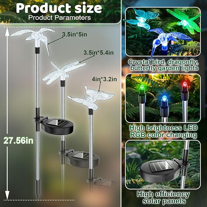 Anordsem Solar Garden Lights Outdoor: 6 Waterproof PVC Insect Stake Light Heads - Image 3