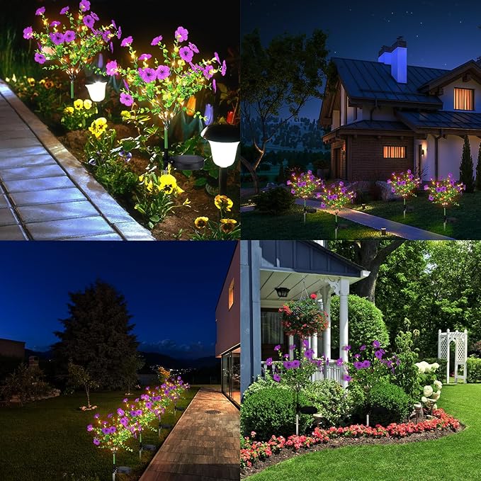 2 Pack Solar Stake Lights Outdoor Decor Waterproof Mums Artificial Flowers - Image 6