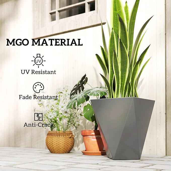 Outsunny Set of 3 Tall Planters, MgO Indoor Outdoor Planters - Image 7