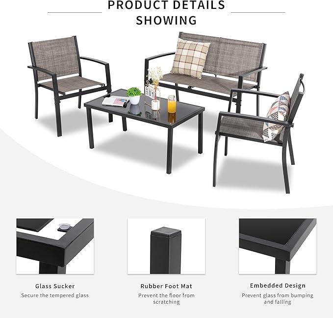 Shintenchi 4 Pieces Patio Furniture Set All Weather Textile Fabric Outdoor - Image 4