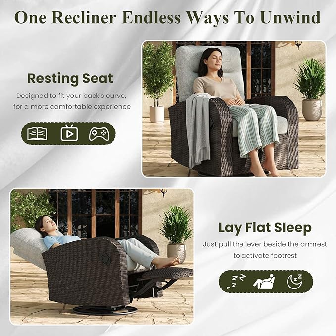 LayinSun Oversized Wicker Outdoor Swivel Glider Recliner - Image 5