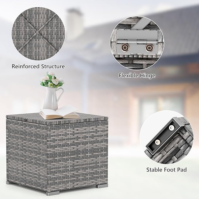 Tangkula 2 Pieces Patio Ottomans, Patiojoy Hand-Woven PE Rattan Side Table - Image 8