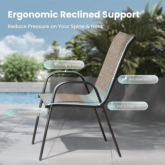 PHI VILLA Patio Chairs Set of 6, Outdoor Stackable Dining Chairs - Image 7