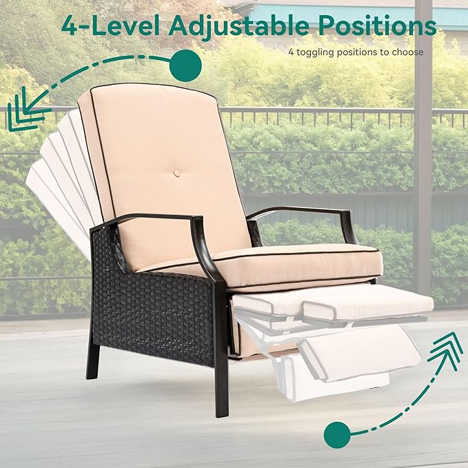 YITAHOME Outdoor Recliner Chair, 2-Piece Patio Adjustable Wicker Reclining - Image 2