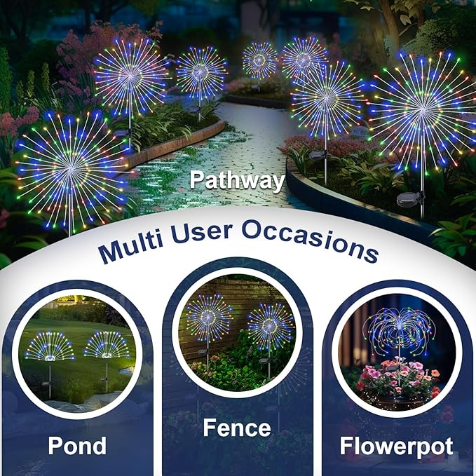 Solar Garden Lights Outdoor, 4 Pack 120 LED Twinkling Firework Lights Decorative - Image 5