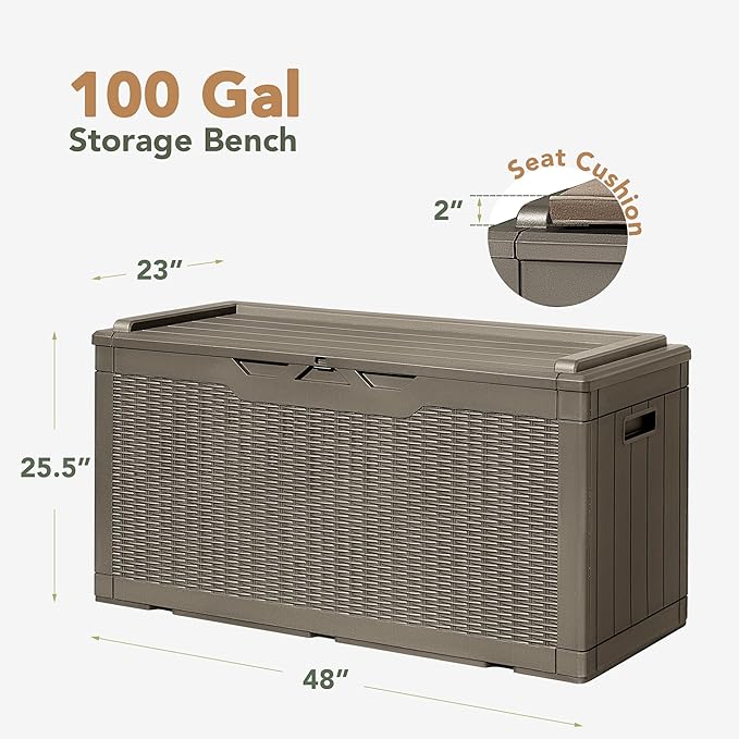 Flamaker Deck Box with Cushion 100 Gallon Waterproof Resin Storage Box with Air - Image 6