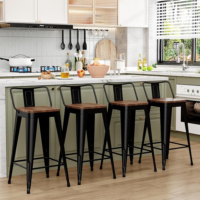 WENTMENT Metal Bar Stools Set of 4 Counter Height Barstools - Image 6