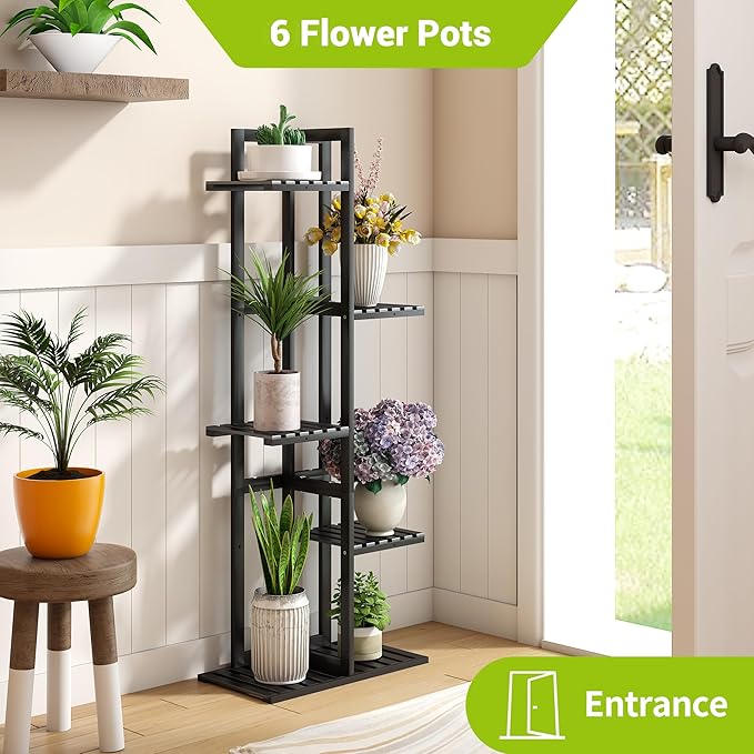 BMOSU Bamboo Plant Stand for Indoor Outdoor Plants Corner Tall Plant Shelf 6 - Image 2
