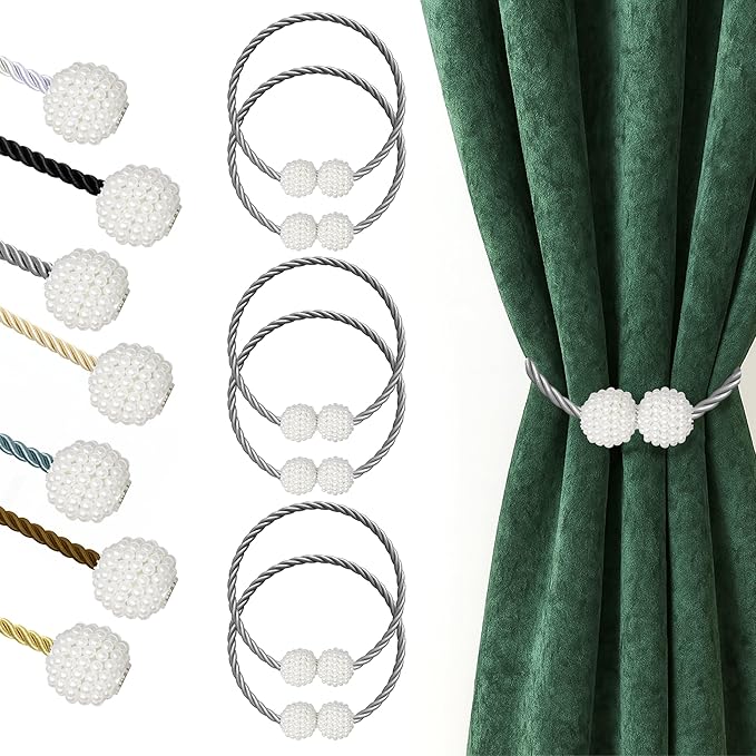 Hion Magnetic Curtain Tiebacks Grey 6 Pack, Curtain Tiebacks Buckles Holdbacks by Hion