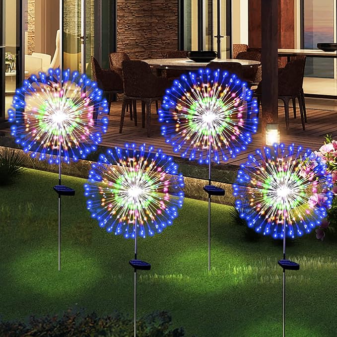 Solar Garden Firework Lights Outdoor Waterproof 2 Pack Solar Powered Art Stake - Image 2
