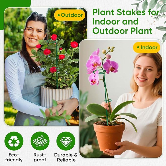 HiGift 17 inch Plant Support Stakes, 4mm Thick Garden Single Stem Flower - Image 3