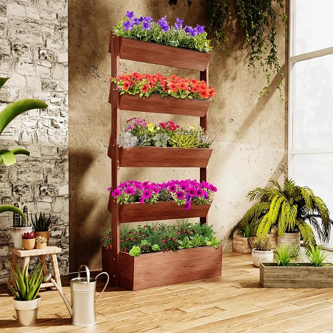 SUNYRISY 5 Tiers Vertical Wooden Raised Garden Bed Outdoor, Freestanding Garden - Image 6