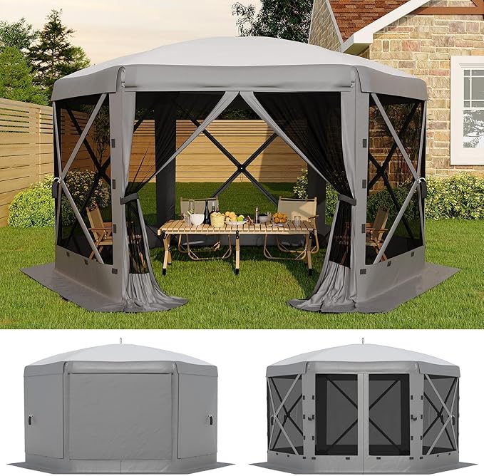 13x13FT 6-Sided Pop Up Gazebo Tent，One-Push Setup Canopy Tent by GarveeLife