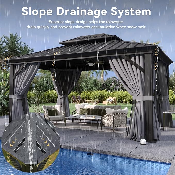 Aoxun 10'x12' Hardtop Gazebo, Aluminum Frame Canopy - Image 5