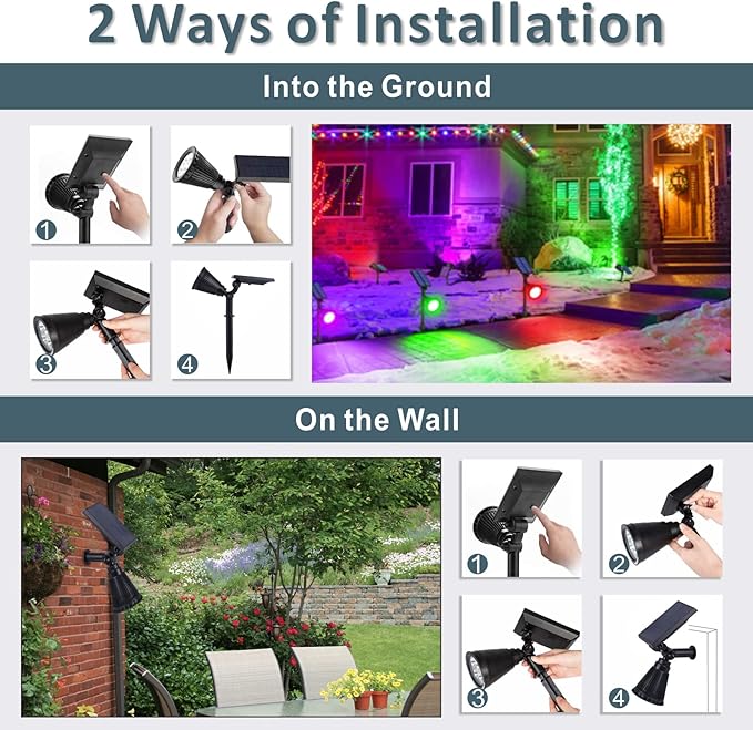 Solar Spotlights Outdoor, 7-LED Flag Pole Spot Lights, RGB Color Changing Solar - Image 6