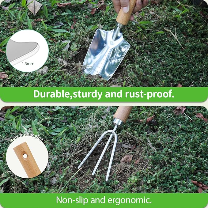 Garden Tool Set, 2 Pieces Stainless Steel Heavy Duty Garden Tools, Gardening Kit - Image 6