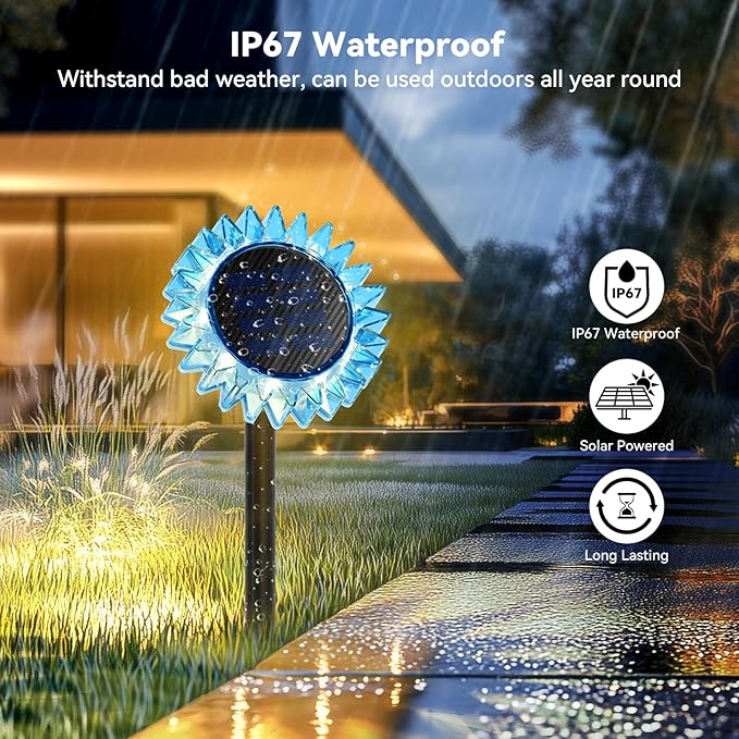 Outdoor Solar Lights, 4 Pack Led Solar Sunflower Lights, Stake/Wall 2-in-1 - Image 6