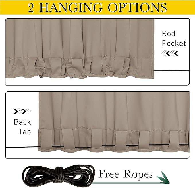 NICETOWN 2 Panels Outdoor Curtains Waterproof Fixed Grommet/Back Tab on Top & - Image 3