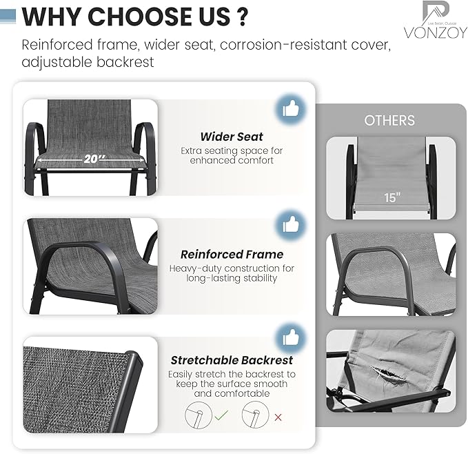 Patio Dining Chairs Set of 4, Stackable Dining Chairs High Back, Breathable - Image 5
