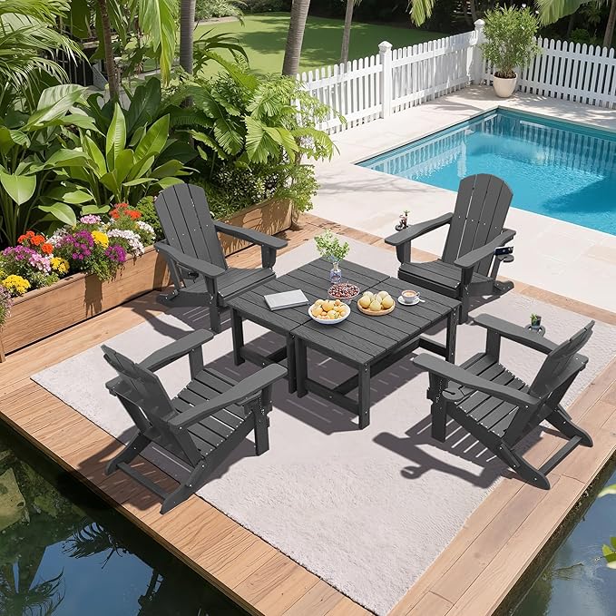 SERWALL Outdoor Coffee Table, HDPE Patio Coffee Table - Image 2