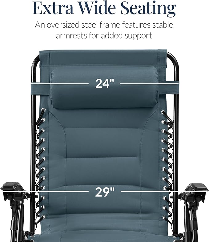 Best Choice Products Oversized Padded Zero Gravity Chair, Folding Outdoor Patio - Image 3