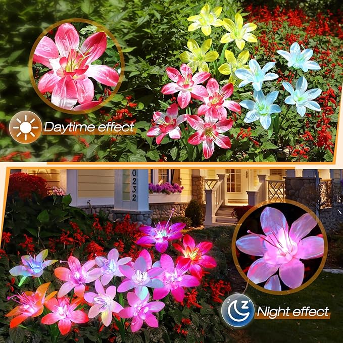 Aukora Solar Garden Lights Outdoor 10 Pack, 5 Colors Lily Flowers & 7-Color - Image 2