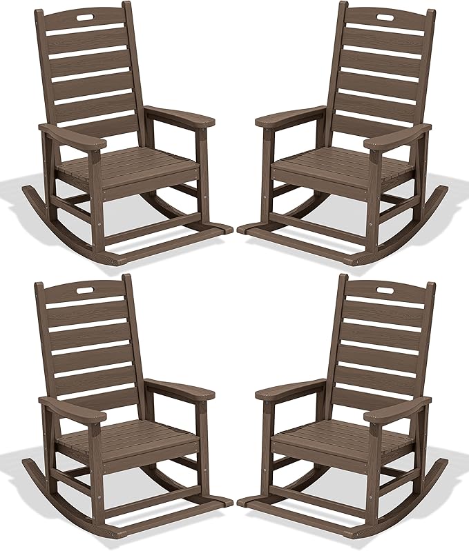 SERWALL Outdoor Rocking Chair Set of 4, Oversized HDPE Patio Rocking Chair by SERWALL