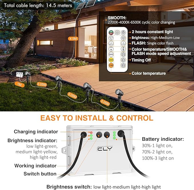 CLY Solar Landscape Spotlights, Solar Landscape Lights Outdoor IP66 Waterproof - Image 7