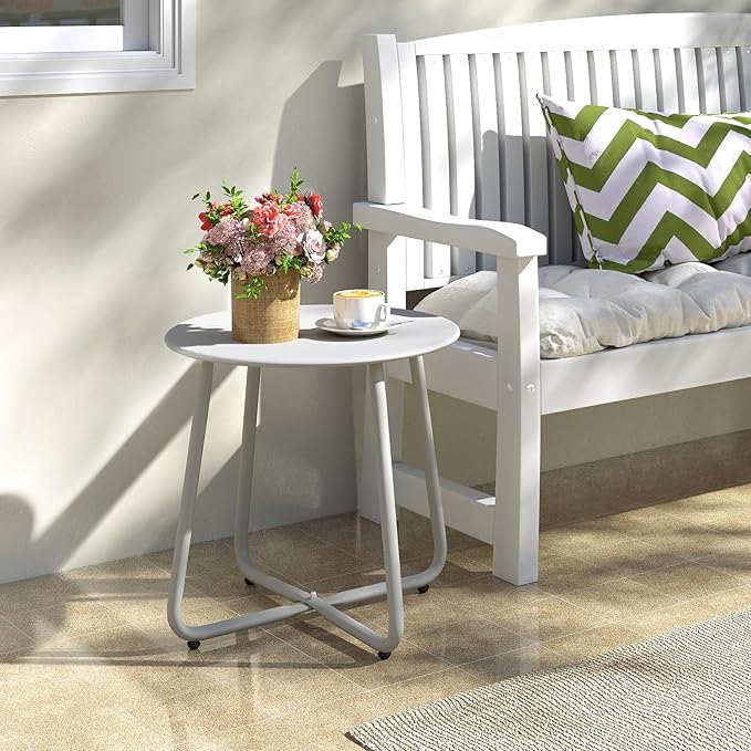 HollyHOME Round Metal Side Table, Rust-Resistant Patio Small Plant Stand - Image 5