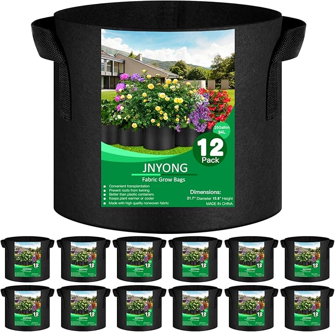 NYONG 12-Pack 25 Gallon Thickened Non-Woven Grow Bags, Aeration Fabric Pots by JNYONG
