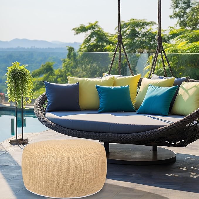 Woven Inflatable Ottoman, Fade-Resistant D31”x H14” Outdoor Indoor Pouf Patio - Image 6