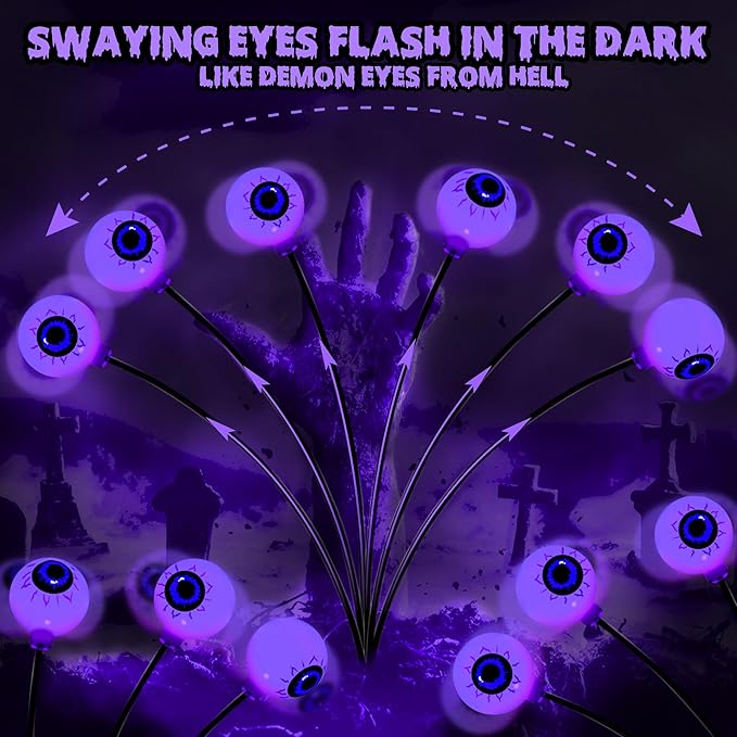 BrizLabs Halloween Eyeball Lights, 2 Pack 12 LED Solar Halloween Lights - Image 4