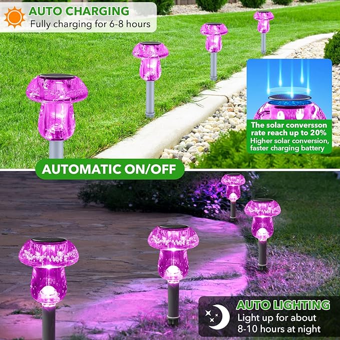 Solar Lights Outdoor, 8 Pack Mushroom Lights Outside Waterproof, Solar Powered - Image 4