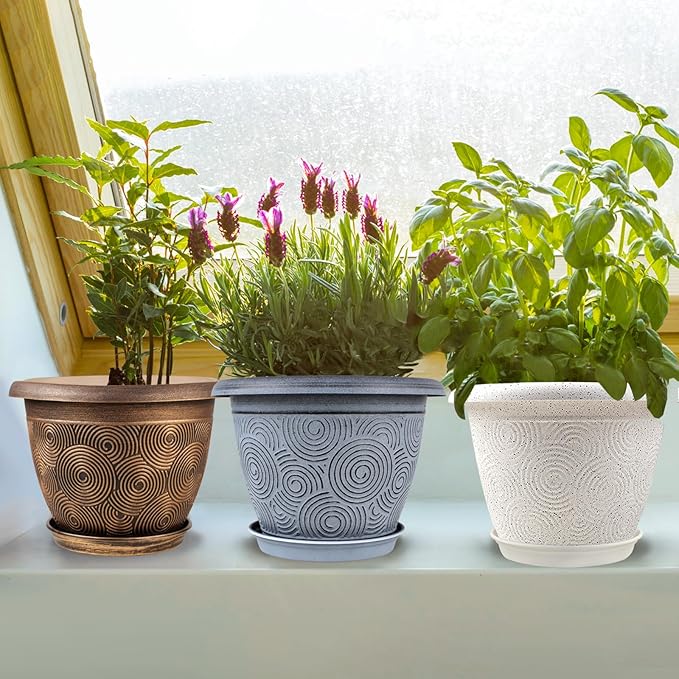 8 Inch Flower Pots Planters for Indoor Outdoor Plants, 4 Pack Plastic Small - Image 5