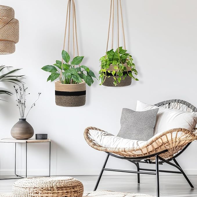 2 Packs Hanging Planter Basket 7.8" Cotton Rope Woven Plant Hangers Indoor - Image 5