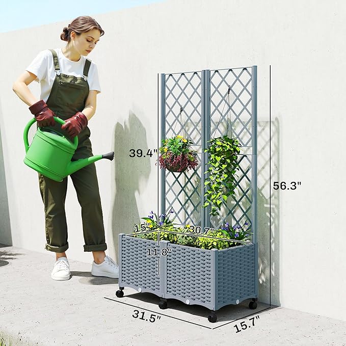 Outsunny Planter Box with Trellis, Self Watering Raised Garden Bed with - Image 7