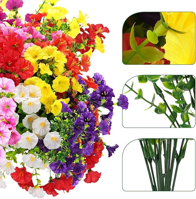 Artificial Flowers for Outdoors, UV Resistant Fake Silk Morning Glory, - Image 3