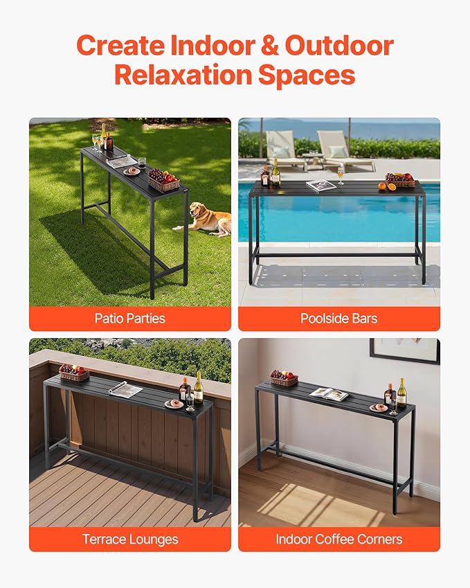 VEVOR Outdoor Bar Table, 63 x 15 in Patio Bar Table, Waterproof Top & Sturdy - Image 7