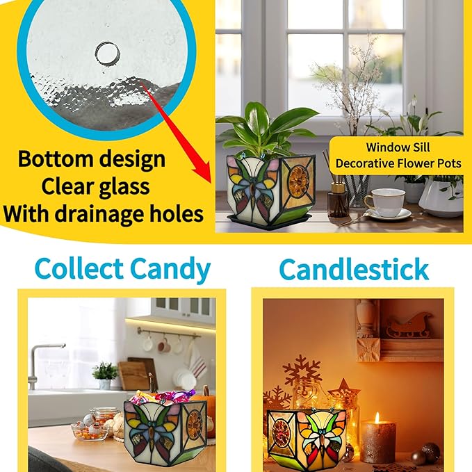Handcrafted Stained Glass Butterfly Planter, Cute Planters - Image 6