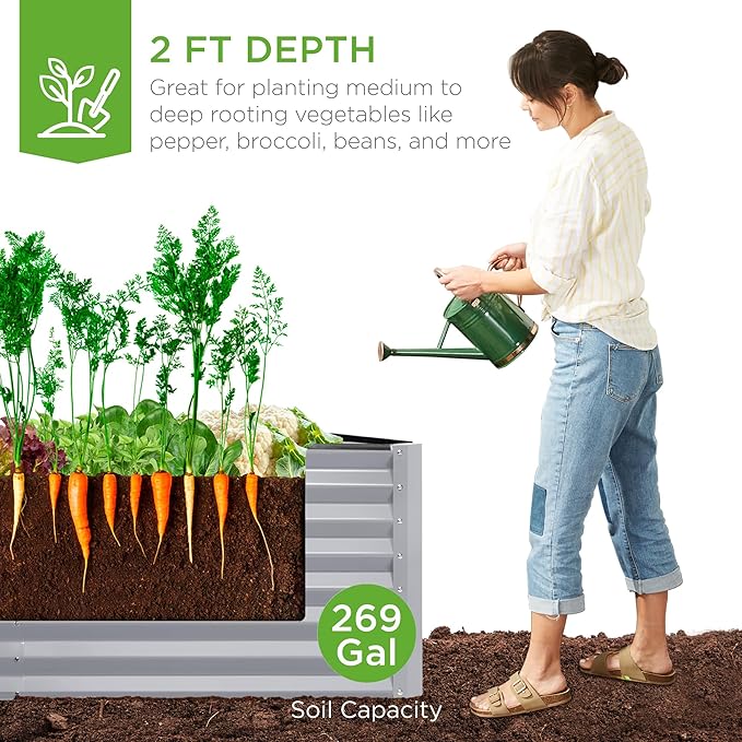 Best Choice Products 6x3x2ft Outdoor Metal Raised Garden Bed, Deep Root Box - Image 3