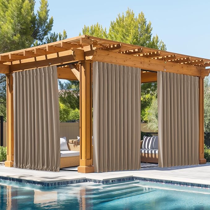 NICETOWN 2 Panels Outdoor Curtains Waterproof Pocket & Back Tab on Top & Bottom by NICETOWN
