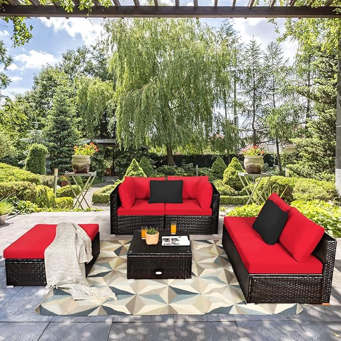 Tangkula 6 Piece Patio Furniture Set, Outdoor Deck Lawn Backyard Sectional Sofa - Image 4