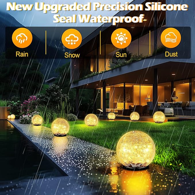 Coroor Garden Solar Ball Lights Outdoor Waterproof, 80 LED Cracked Glass Globe - Image 4