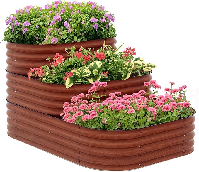 Outsunny 3-Tier Galvanized Steel Raised Garden Bed Kit, 62.25" x 43" x 32.25" by Outsunny