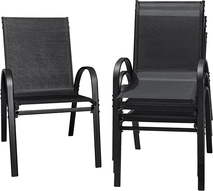 Flamaker Patio Chairs Stackable Dining Chairs Set of 4 Metal and Teslin Outdoor by Flamaker