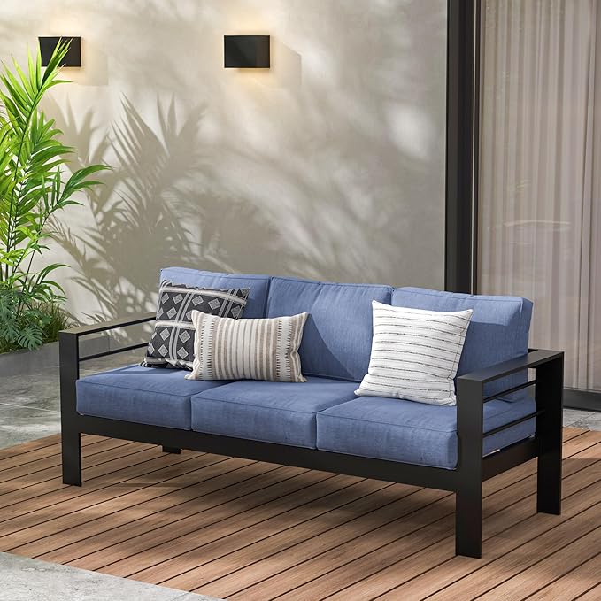 Wisteria Lane Patio Furniture Aluminum Sofa, All-Weather Outdoor 3 Seats Couch by WisteriaLane